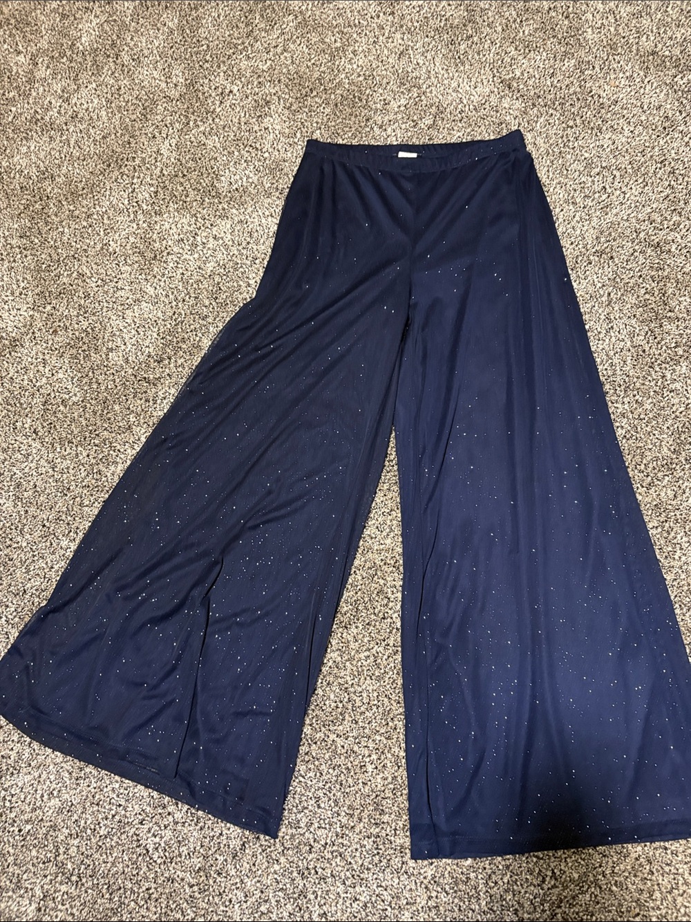 Wide-Leg Navy Glitter Palazzo Pants